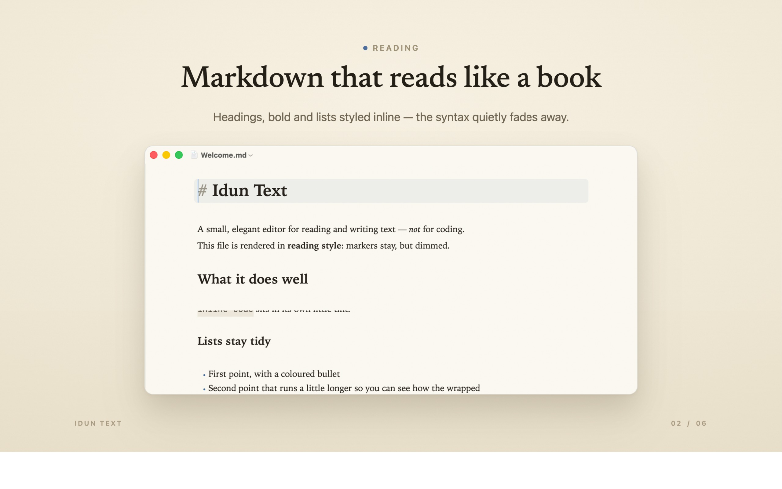 Markdown som läses som en bok i Idun Text